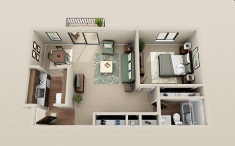 Floor plan for 1 bed, 1 bath, 850 sqft